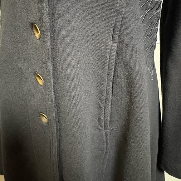 Stylish XCVI Black Women's Long Line Blazer with Embroidery  Detail at Waist. - Picture 2 of 16